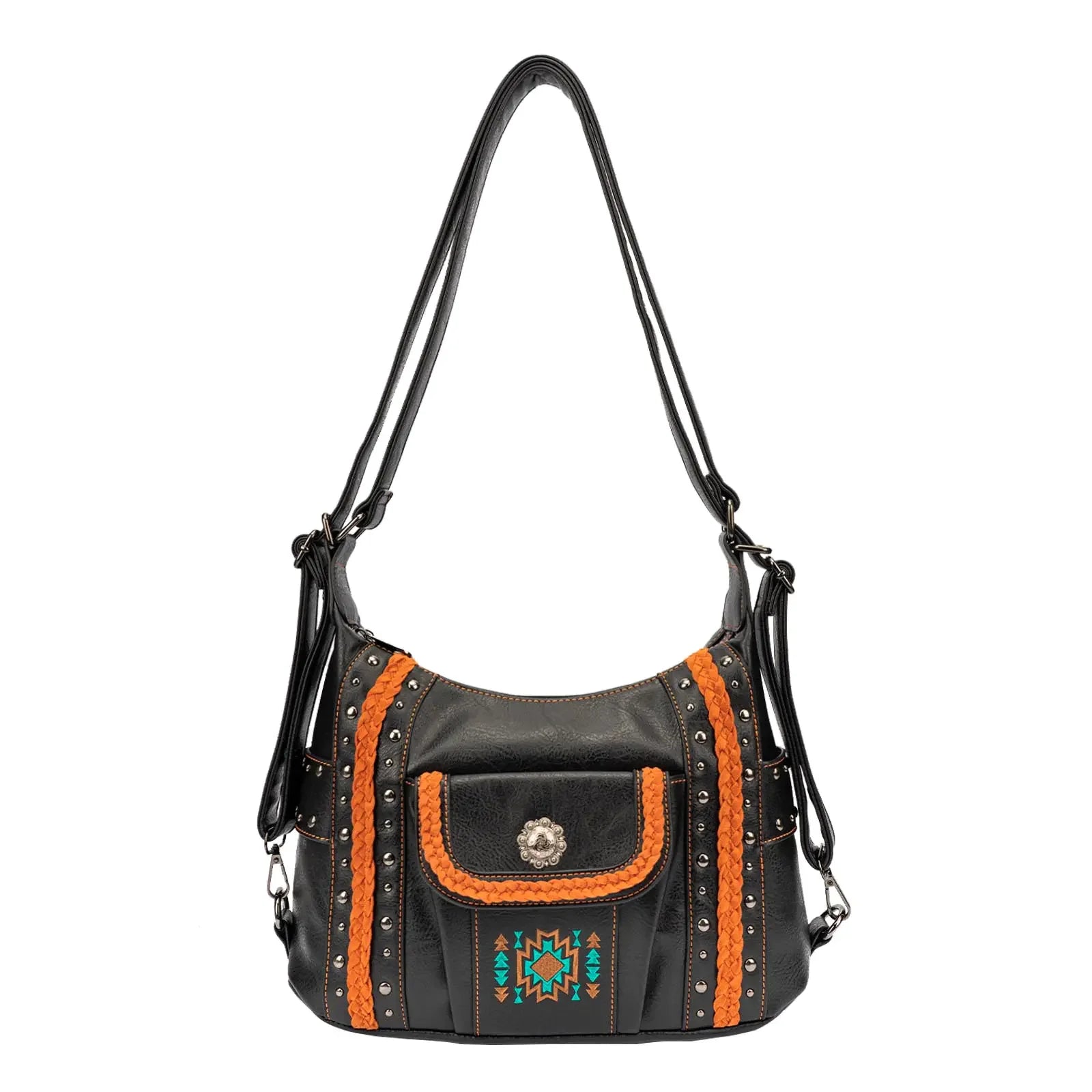 Concealed Carry Embroidered Aztec Stitch Concho Studs Hobo Shoulder Bag Handbag for Women Handbag Female Purse