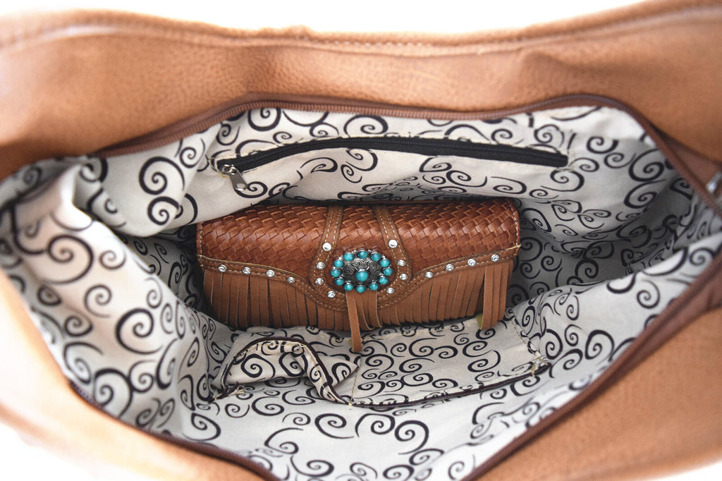 Western Fringe Conchos Handbag Concealed Carry Purse Women Shoulder Bag Wallets