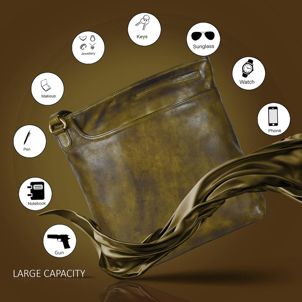 Multi Pockets Handmade Leather Crossbody Handbags & Sling Bag for Men & Women with Detachable Holster