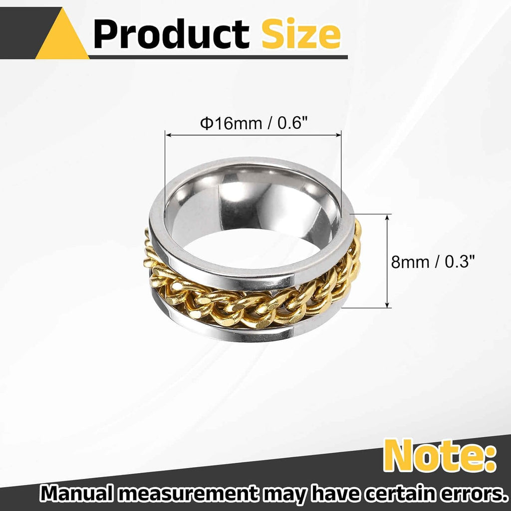 Adults Fidget Ring 0.6" (16Mm) Dia. Titanium Steel Chain Rotatable Rings, Metal Band Rings Perfect for Men & Women (Silver Gold)