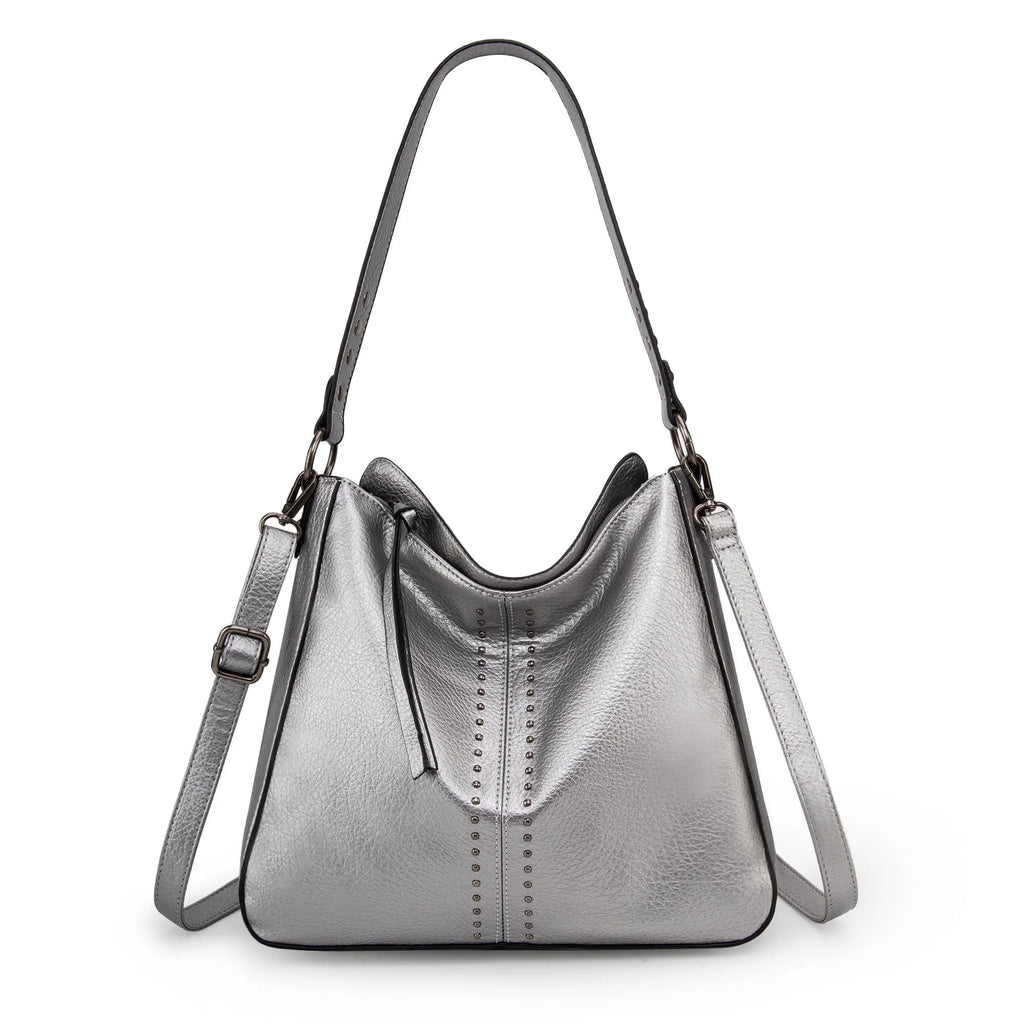 Chic Pearl Silver Hobo Bag for Women - Versatile Crossbody Purse with Adjustable Straps