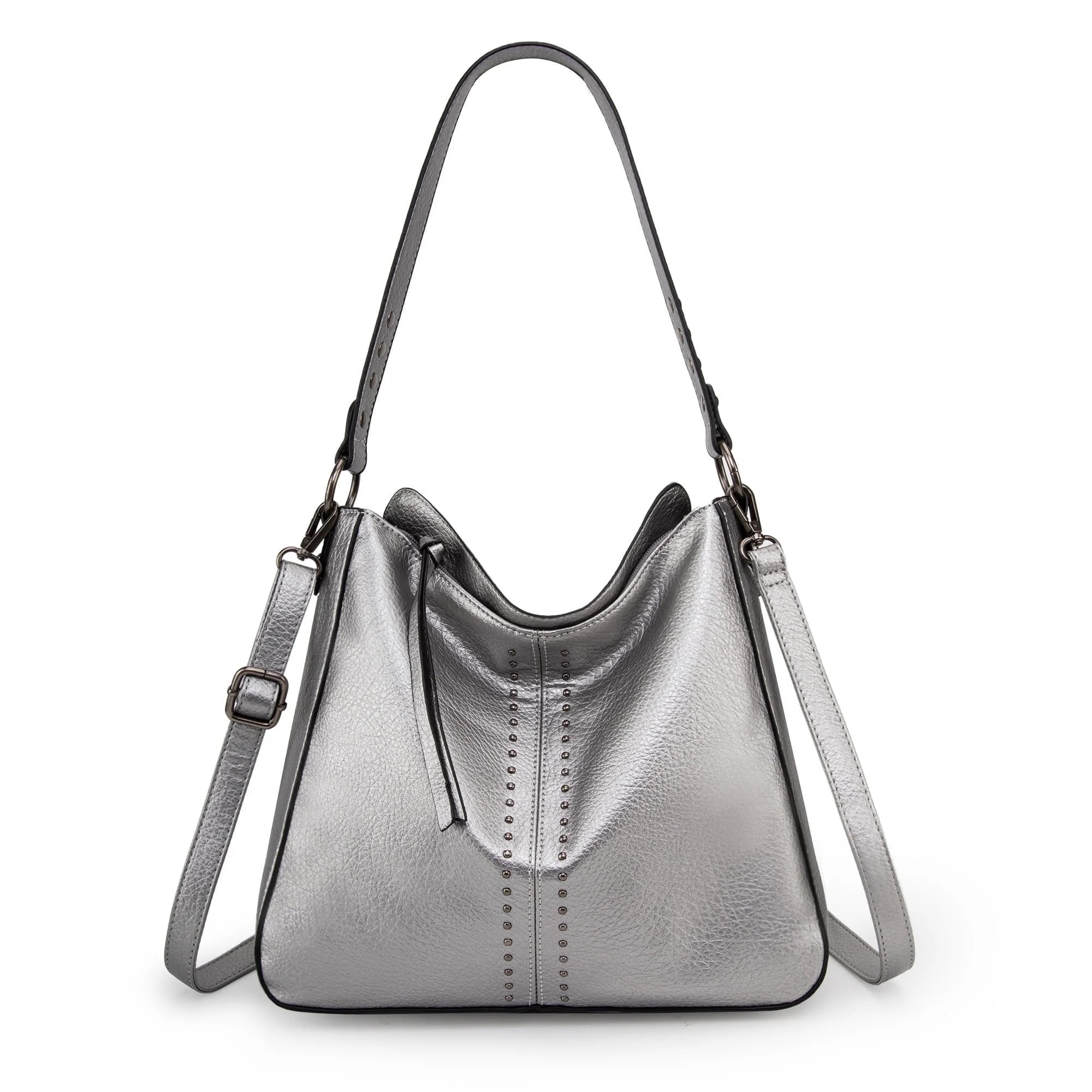 Chic Pearl Silver Hobo Bag for Women - Versatile Crossbody Purse with Adjustable Straps
