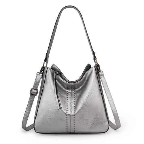 Chic Pearl Silver Hobo Bag for Women - Versatile Crossbody Purse with Adjustable Straps