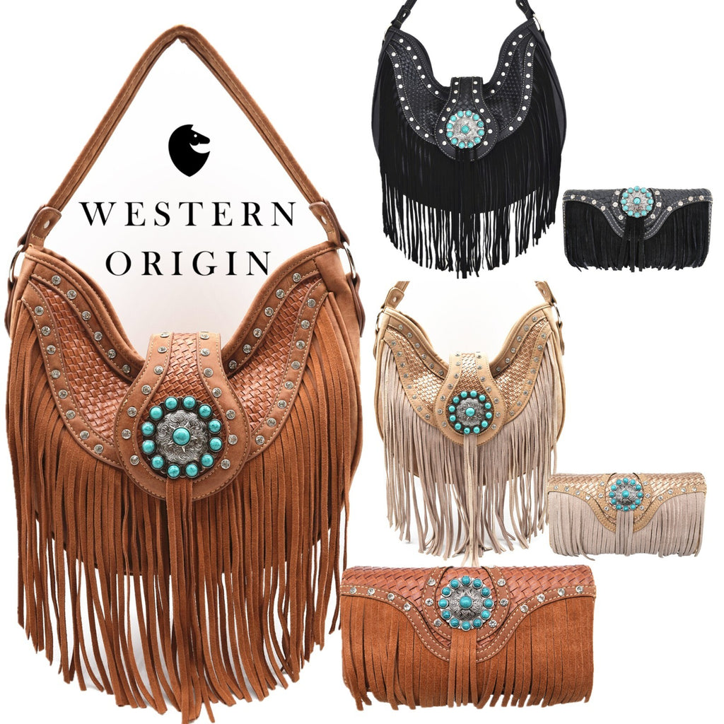 Western Fringe Conchos Handbag Concealed Carry Purse Women Shoulder Bag Wallets