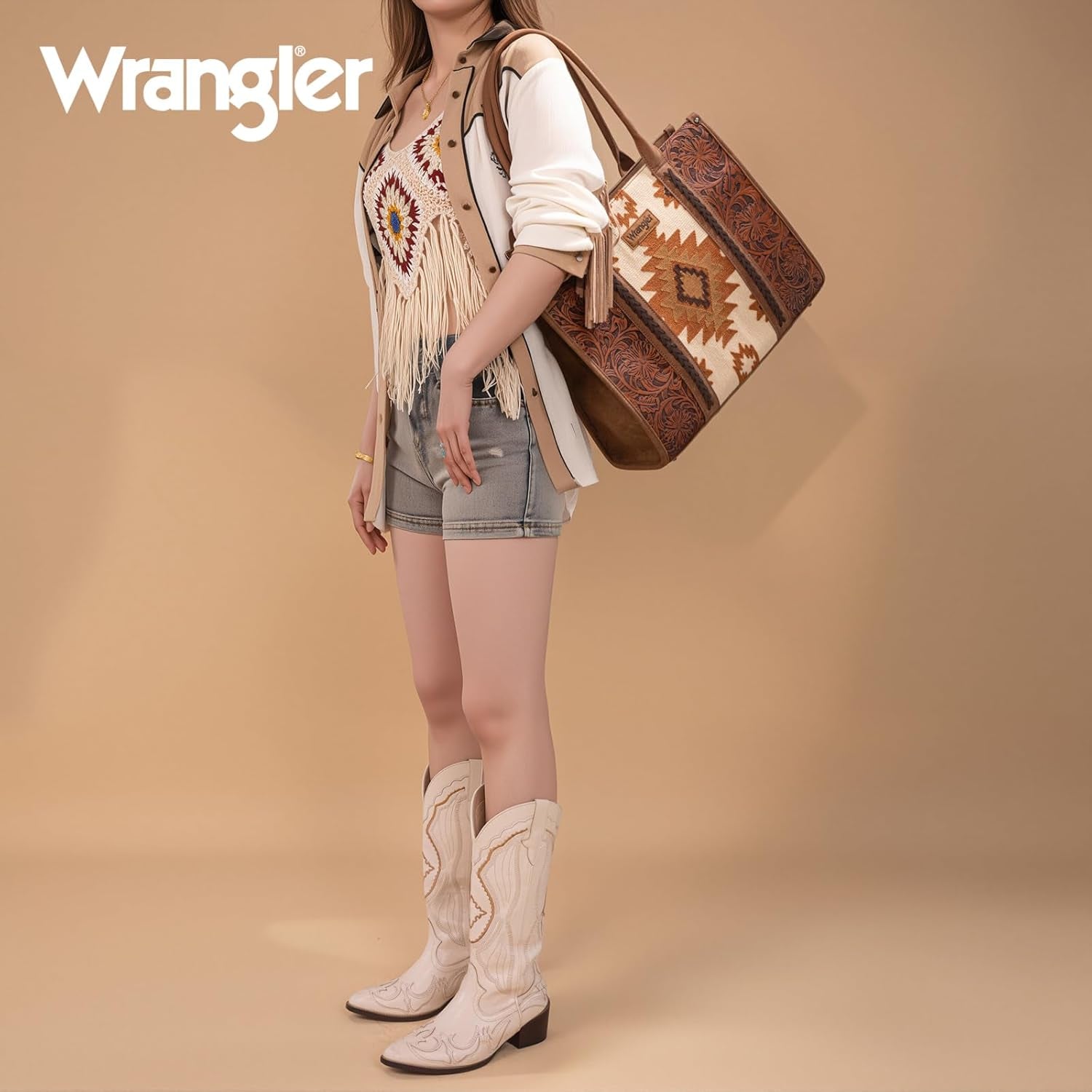 × Wrangler Aztec Tote Bag for Women Western Shoulder Purse Top Handle Handbag