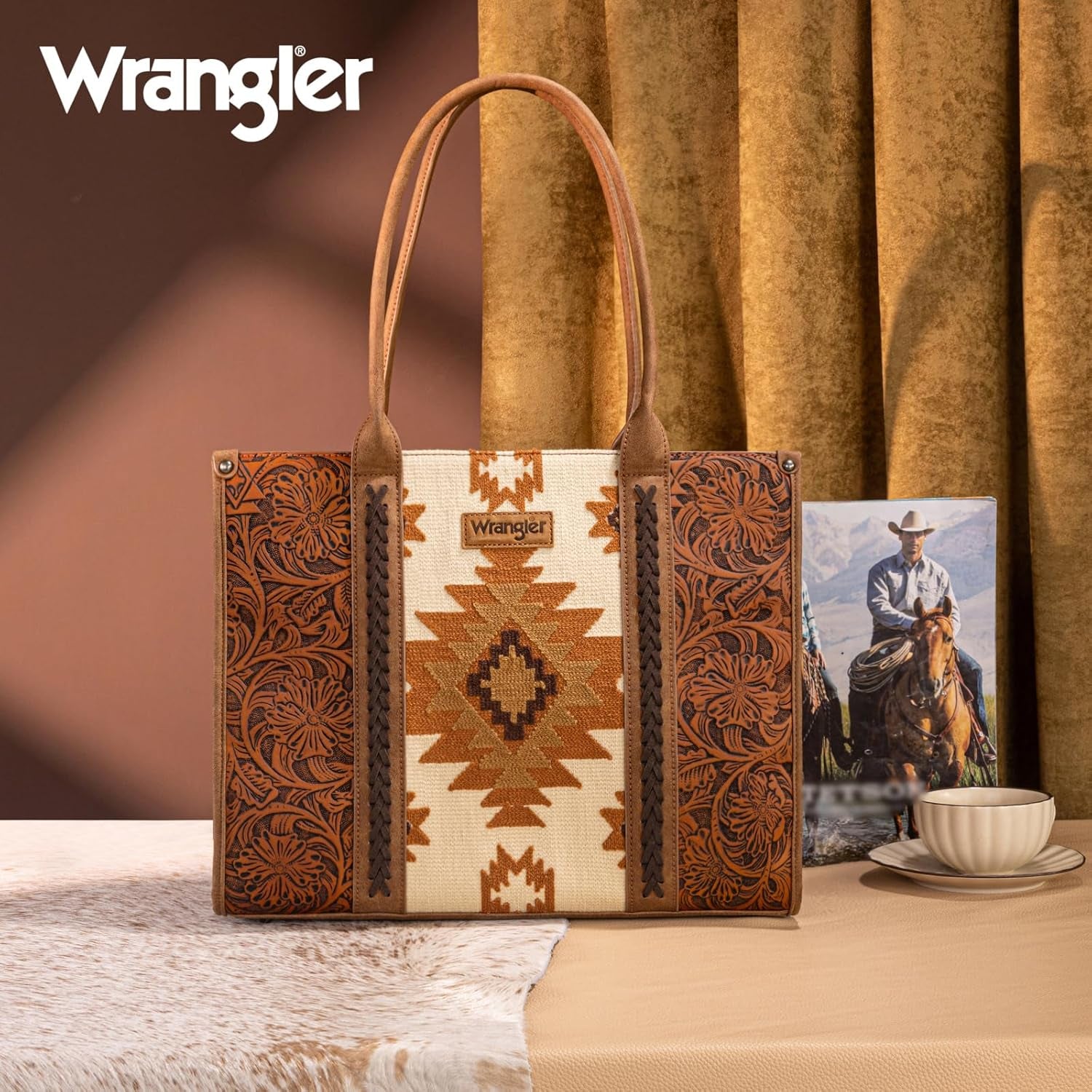 × Wrangler Aztec Tote Bag for Women Western Shoulder Purse Top Handle Handbag