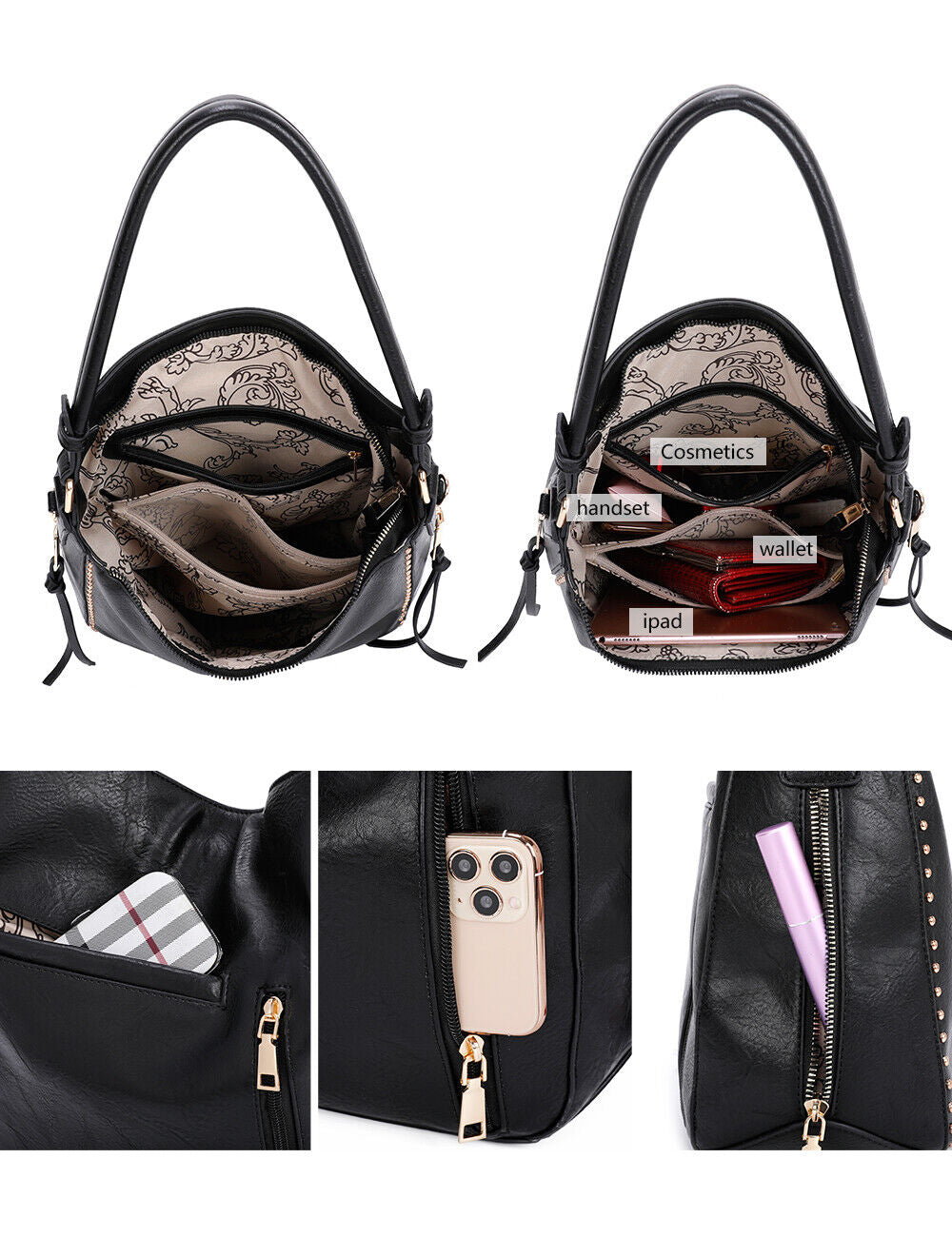 Concealed Carry Hobo Crossbody Purse Leather Shoulder Bag Women Handbag Wallet