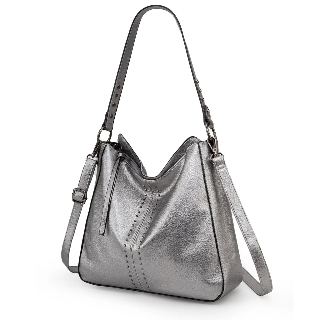 Chic Pearl Silver Hobo Bag for Women - Versatile Crossbody Purse with Adjustable Straps