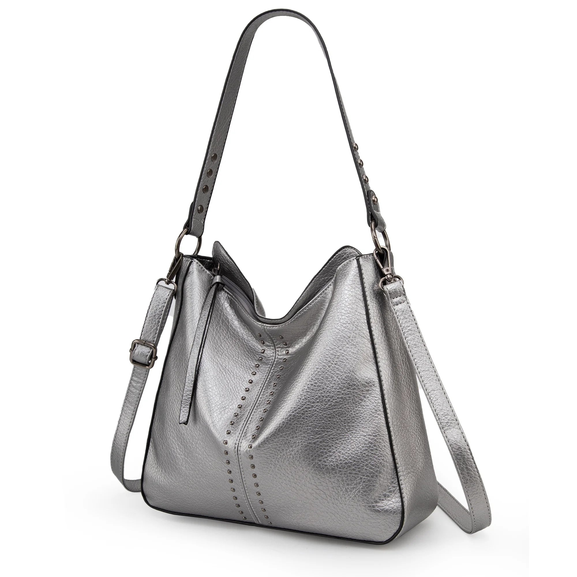 Chic Pearl Silver Hobo Bag for Women - Versatile Crossbody Purse with Adjustable Straps