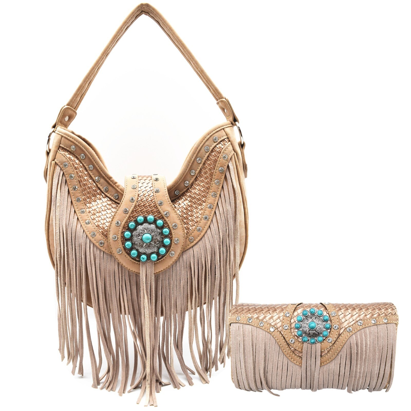 Western Fringe Conchos Handbag Concealed Carry Purse Women Shoulder Bag Wallets