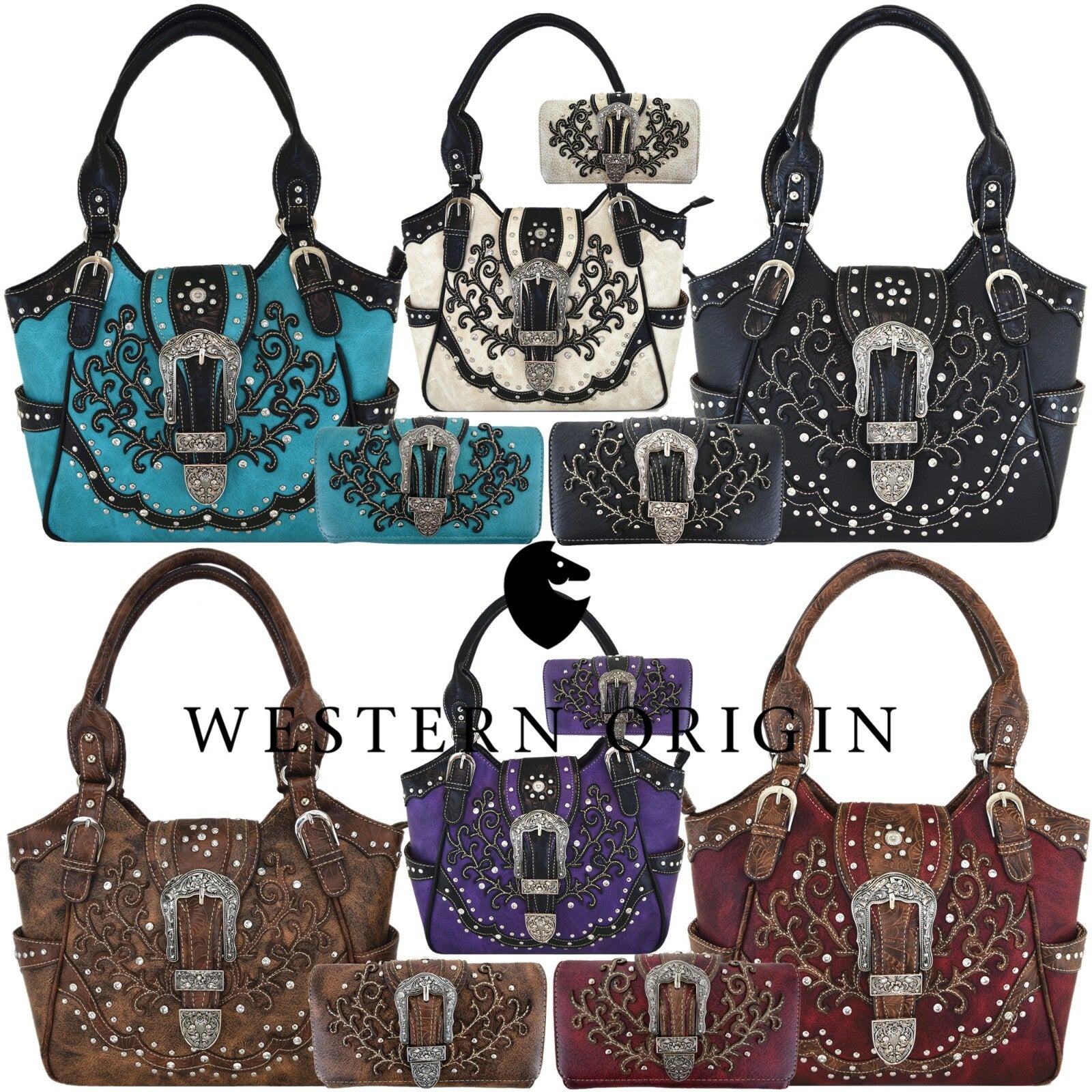 Western Buckle Country Handbag Concealed Carry Purse Women'S Shoulder Bag Wallet