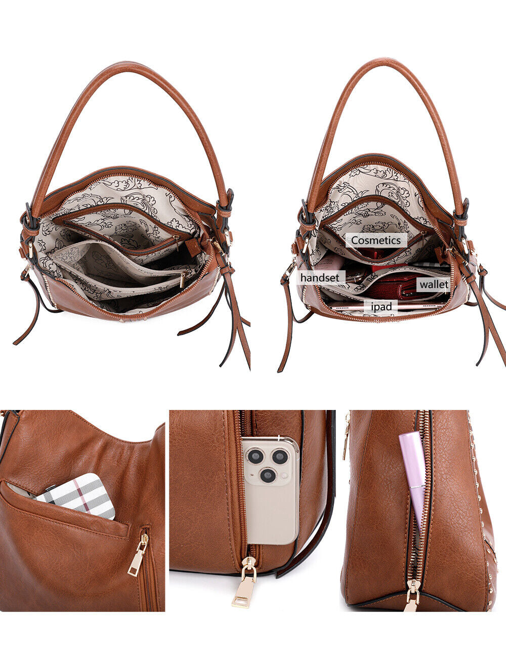 Concealed Carry Hobo Crossbody Purse Leather Shoulder Bag Women Handbag Wallet